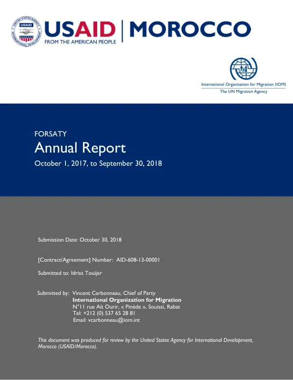 FORSATY FY2018 Annual Report to USAID/Morocco