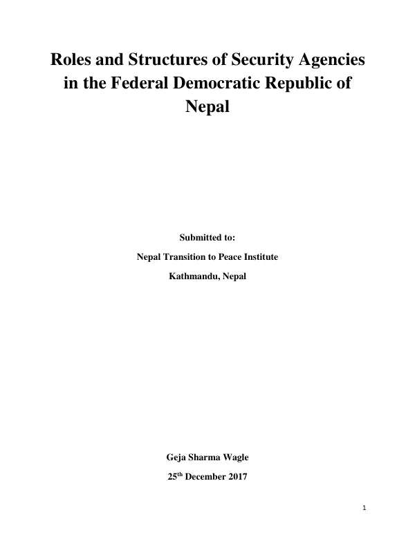 Roles and Structures of Security Agencies in the Federal Democratic Republic of Nepal