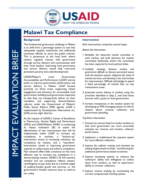 Impact Evaluation Brief: Malawi Tax Compliance