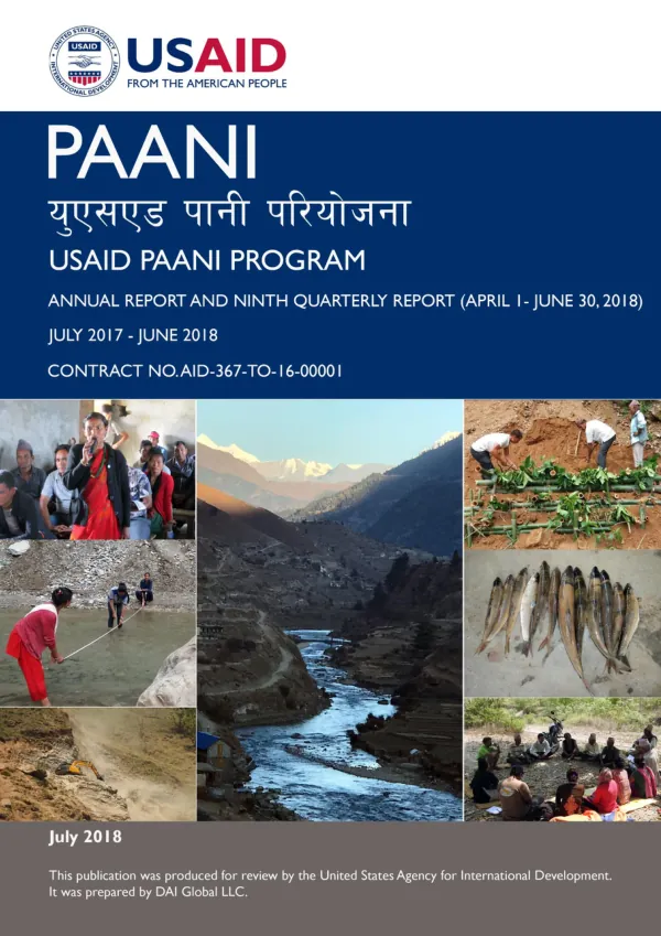 Annual Report and Ninth Quarterly Report (April 1 – June 30, 2018) USAID Paani Program