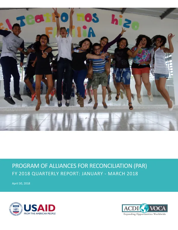 Program of Alliances for Reconciliation (PAR) FY 2018 Quarterly Report: January - March 2018