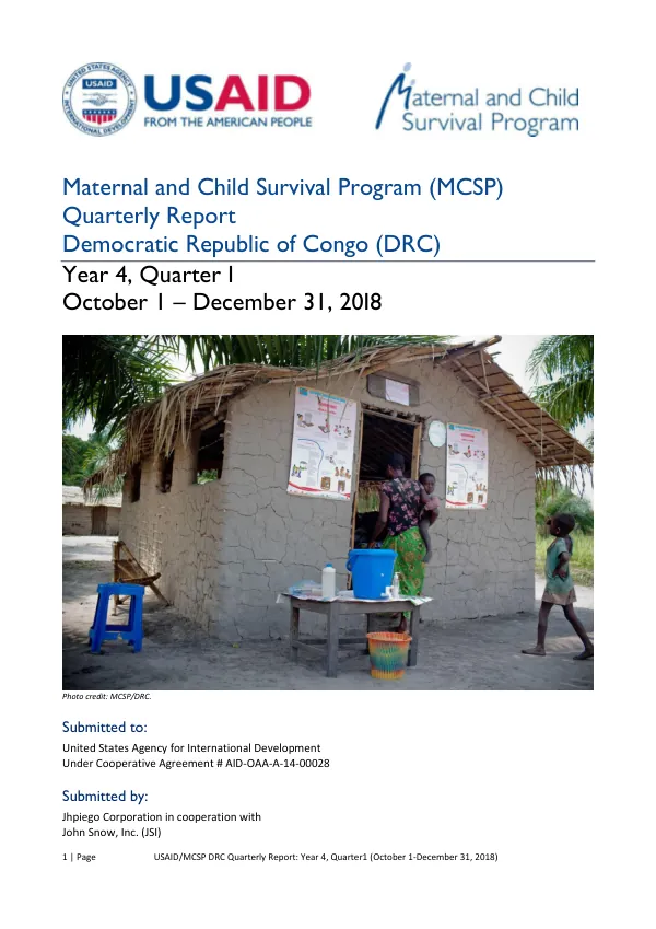 USAID/MCSP DRC Quarterly Report: Year 4, Quarter 1 (October 1-December 31, 2018)
