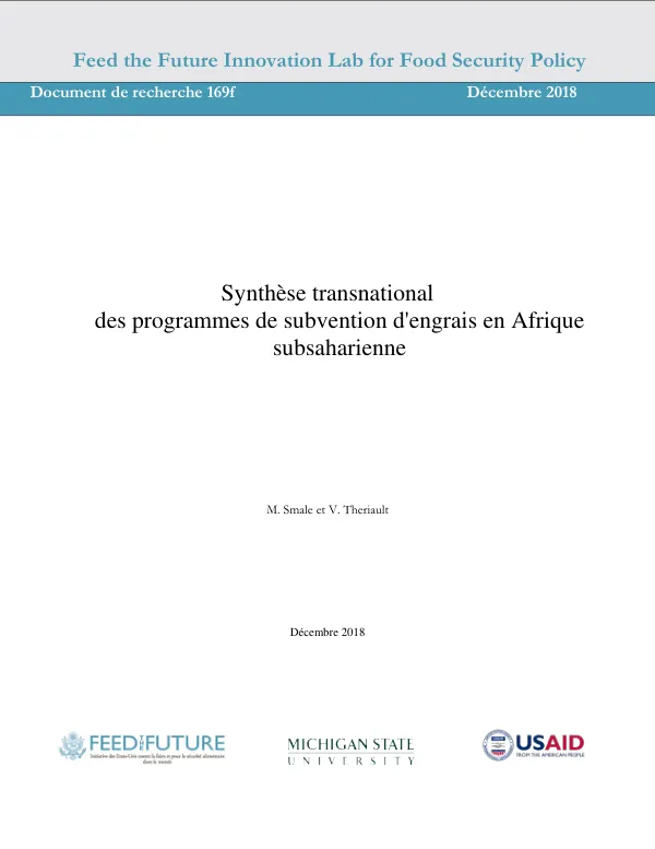 Synthèse transnational des programmes de subvention d'engrais en Afrique subsaharienne