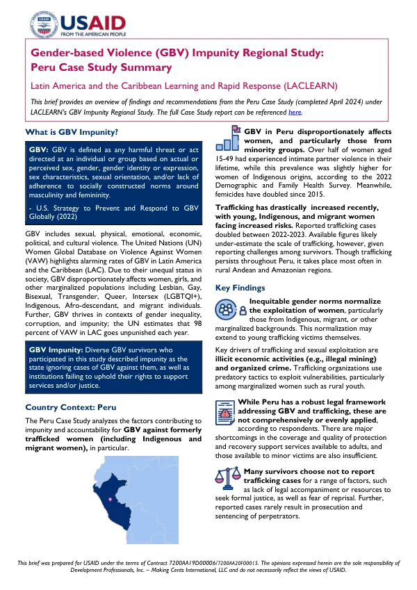 Gender-based Violence (GBV) Impunity Regional Study: Peru Case Study Summary