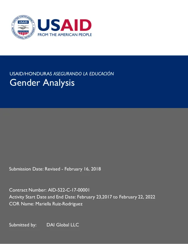 USAID/Honduras Asegurando la Educación: Gender Analysis
