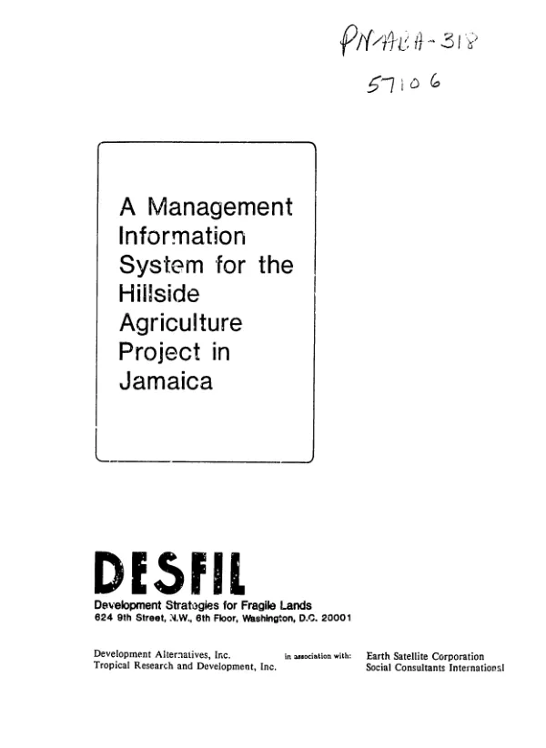 Management information system for the hillside agriculture project in Jamaica
