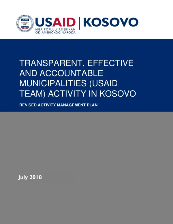 Transparent, Effective and Accountable Municipalities (USAID TEAM) Activity in Kosovo