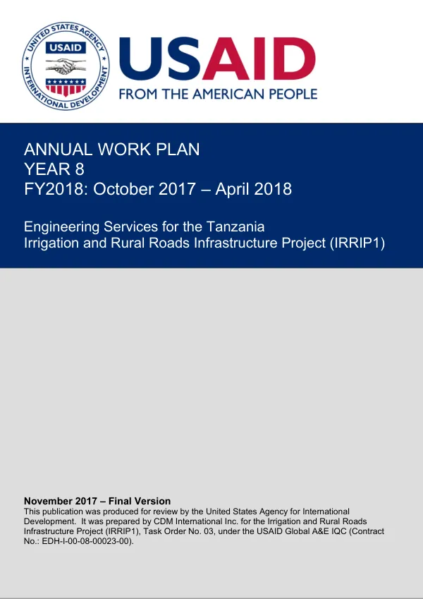 Annual Work Plan, Year 8 FY2018: October 2017 - April 2018