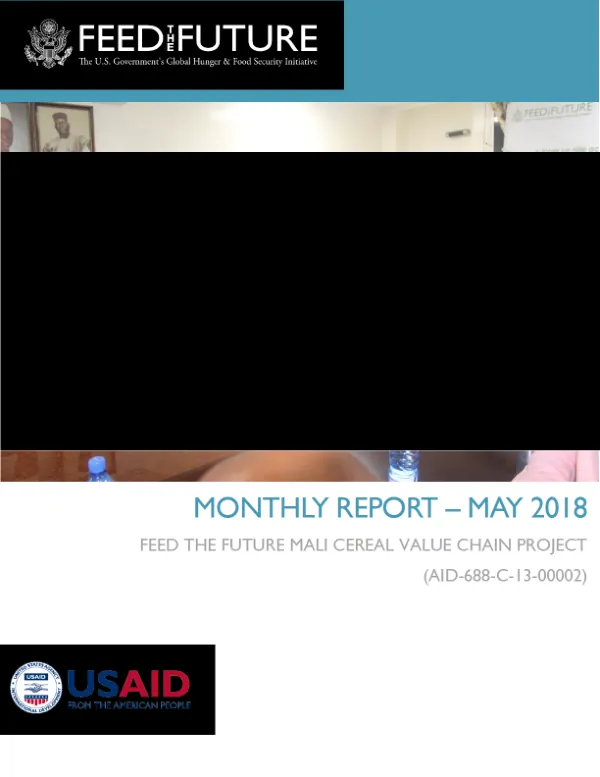 Monthly Report – May 2018: Feed the Future Mali Cereal Value Chain Project