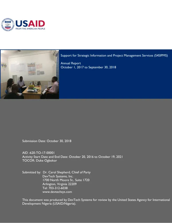 Annual Report: Support for Strategic Information and Project Management Services (S4SIPMS)