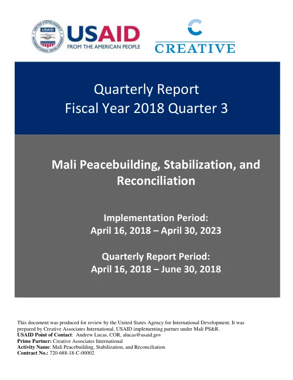 Quarterly Report: Mali Peacebuilding, Stabilization, and Reconciliation