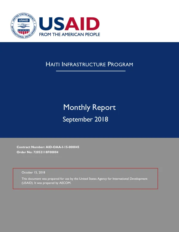 Haiti Infrastructure Program September 2018 Monthly Report