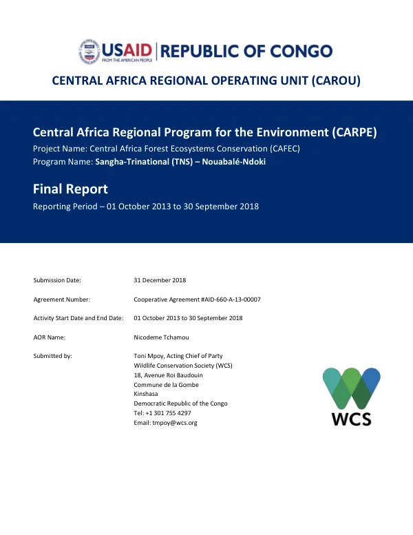 Final Report: Central Africa Forest Ecosystems Conservation (CAFEC) - Sangha-Trinational (TNS) – Nouabalé-Ndoki