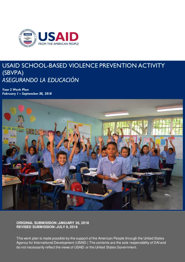 USAID School-Based Violence Prevention Activity (SBVPA) Year 2 Work Plan