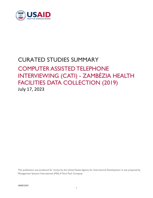 Computer Assisted Telephone Interviewing (CATI) - Zambézia Health Facilities Data Collection (2019)