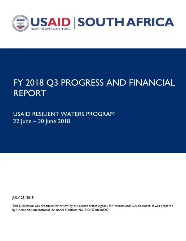 Resilient Waters Quarterly Progress and Financial Report – FY2018 Q3