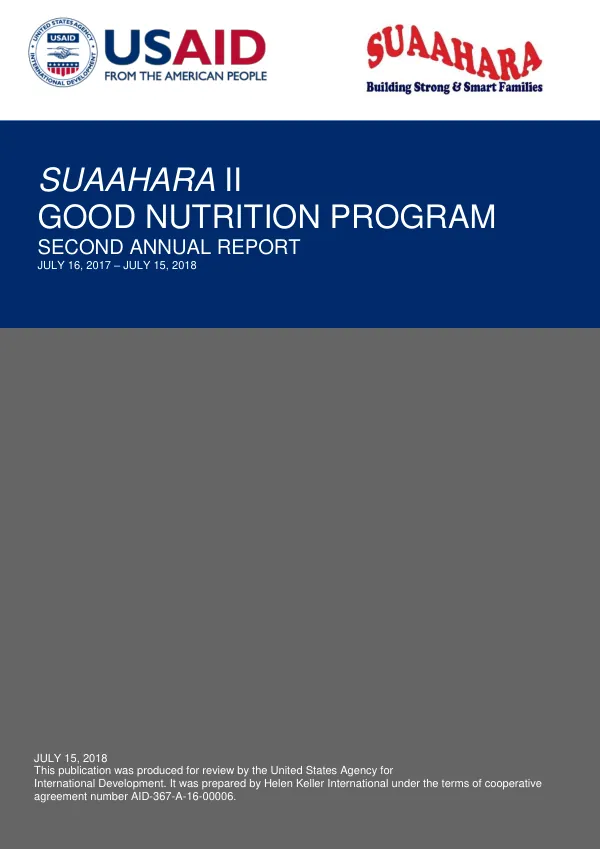 Suaahara II Good Nutrition Program Second Annual Report, July 16, 2017 – July 15, 2018