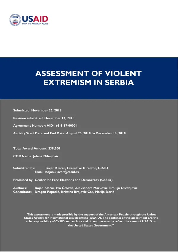 ASSESSMENT OF VIOLENT EXTREMISM IN SERBIA