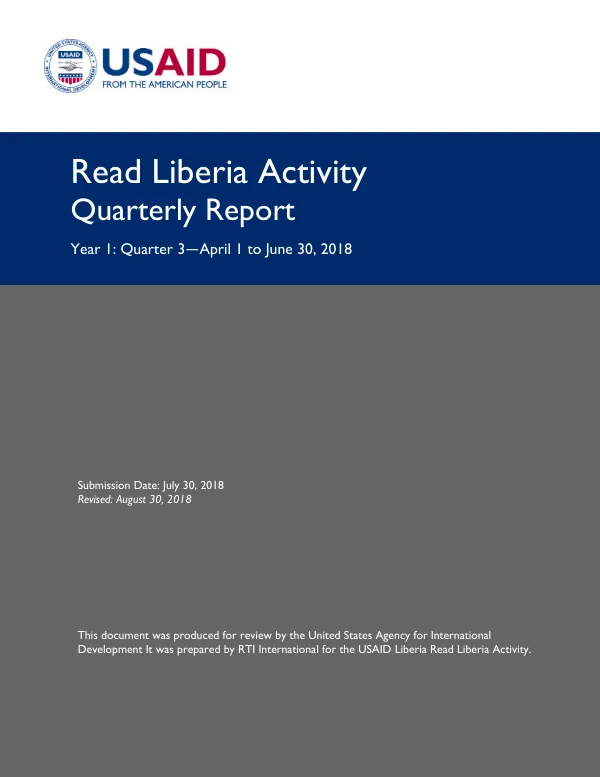 USAID Read Liberia Quarter 3 Report April - June 2018