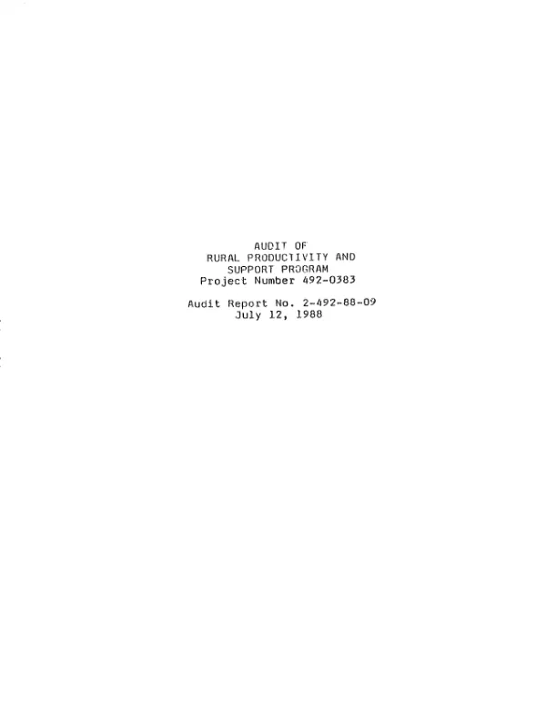 Audit of rural productivity and support program