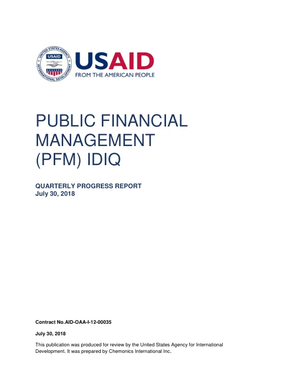 Quarterly Progress Report: Afghanistan Public Financial Management Project