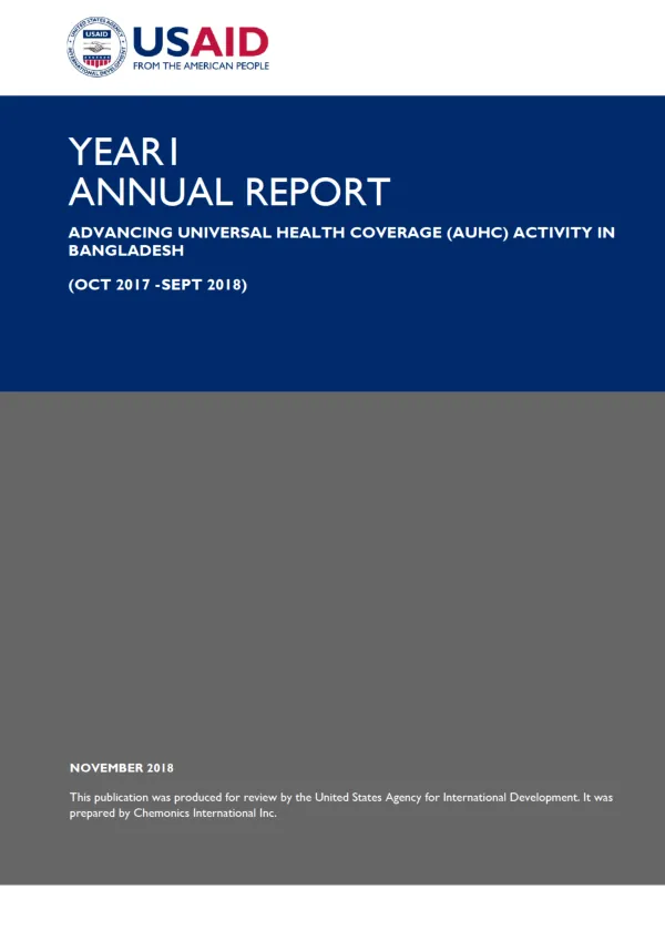Annual Report: Advancing Universal Health Coverage (AUHC) Activity in Bangladesh (Oct 2017-Sept 2018)