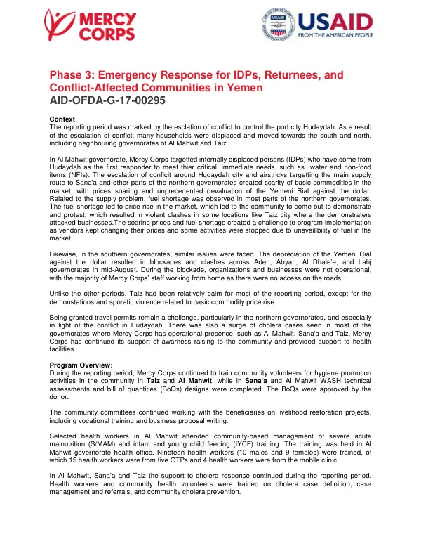 Yemen Semi-Annual Report April – September 2018