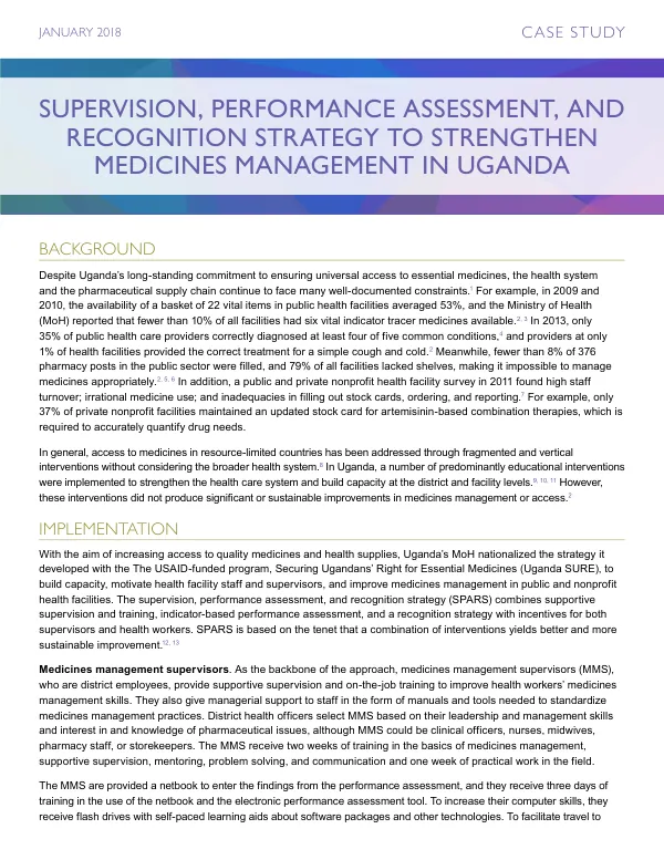 Supervision, Performance Assessment, and Recognition Strategy to Strengthen Medicines Management in Uganda