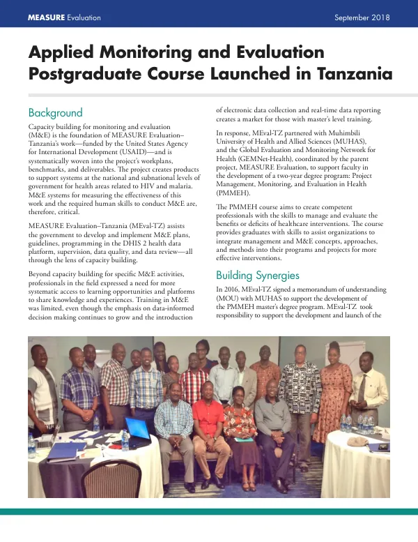MEASURE Evaluation–Tanzania’s Work in Monitoring and Evaluation