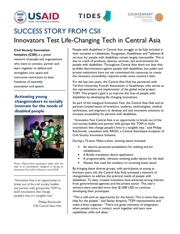 Success Story: Activating Young Changemakers to Socially Innovate for the Needs of Disabled People in Central Asia