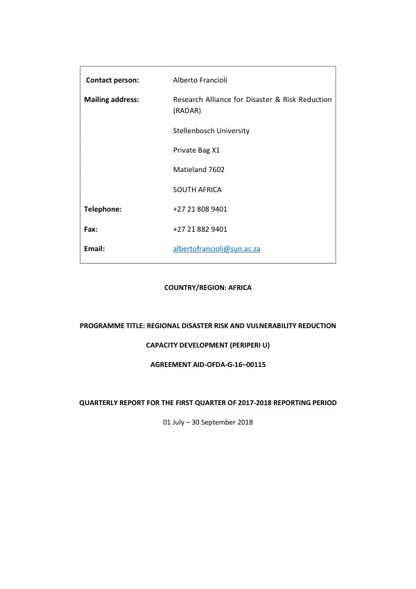 Quarterly Report for the First Quarter of 2017-2018 Reporting Period