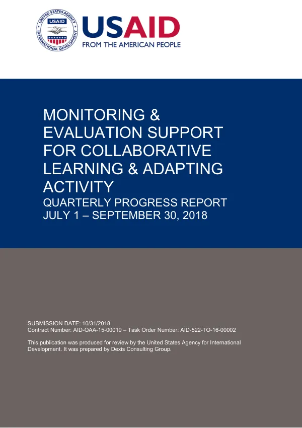 Monitoring & Evaluation Support for Collaborative Learning and Adapting (MESCLA) Quarterly Progress Report