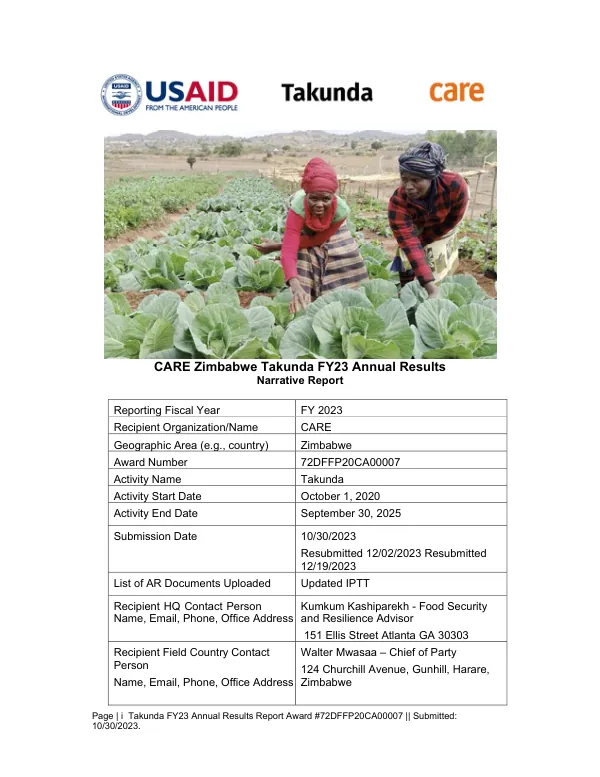 Takunda FY23 Annual Results Report Award #72DFFP20CA00007