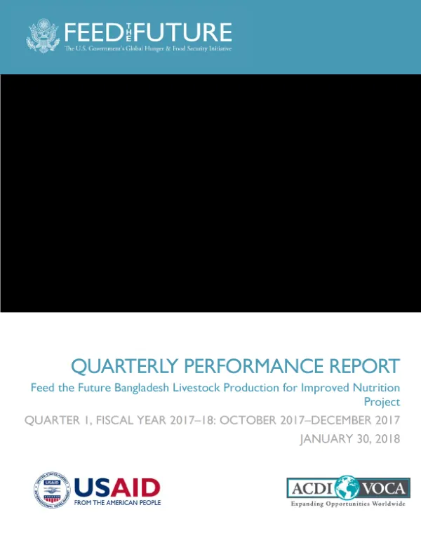 Quarterly Performance Report: Feed the Future Bangladesh Livestock Production for Improved Nutrition Project