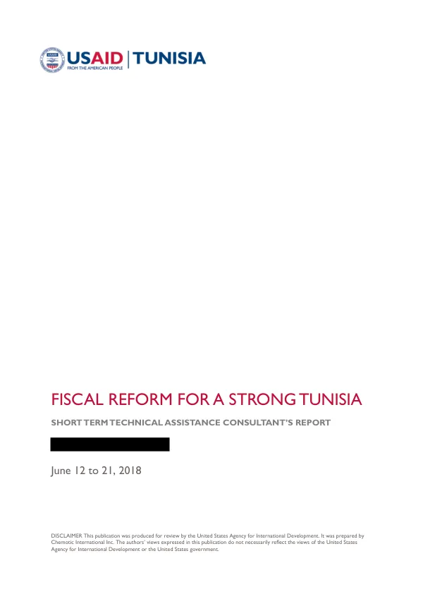 Fiscal Reform for a Strong Tunisia: Short Term Technical Assistance Consultant’s Report