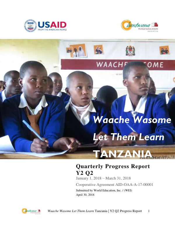 Waache Wasome Let Them Learn Tanzania | Y2 Q2 Progress Report