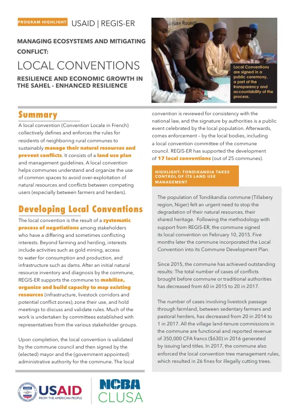 Managing Ecosystems and Mitigating Conflict: Local Conventions for Resilience and Economic Growth in the Sahel - Enhanced Resilience Program