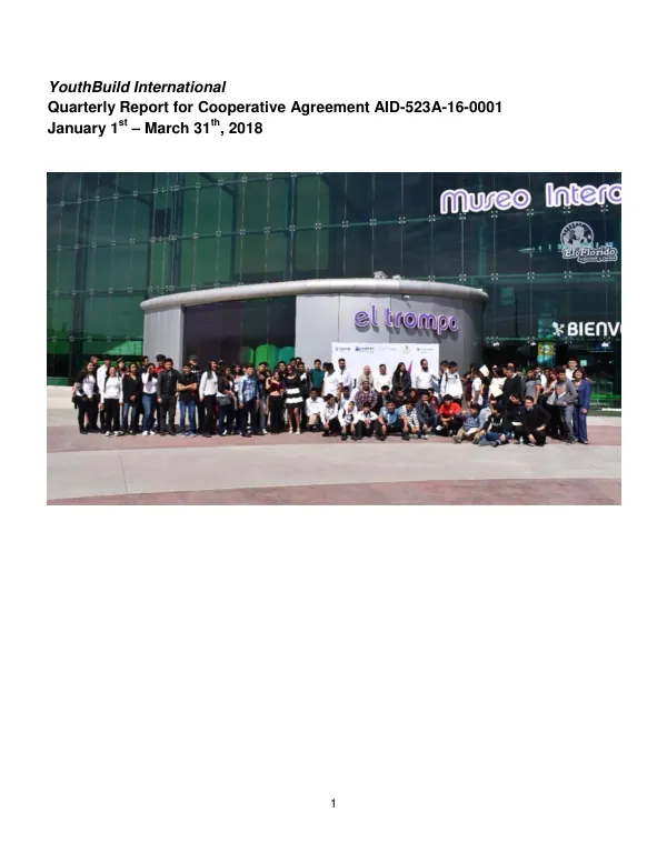 Quarterly Report for Cooperative Agreement AID-523A-16-0001