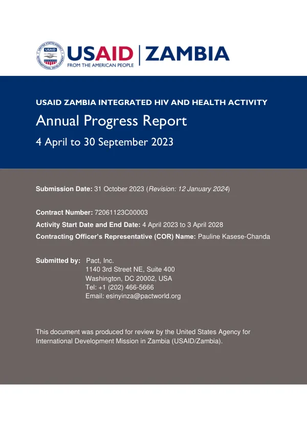USAID Zambia Integrated HIV and Health Activity Annual Progress Report FY 2023