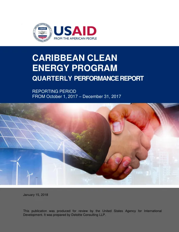 USAID Caribbean Clean Energy Program Year 3 First Quarter Report, October 1, 2017 – December 31, 2017