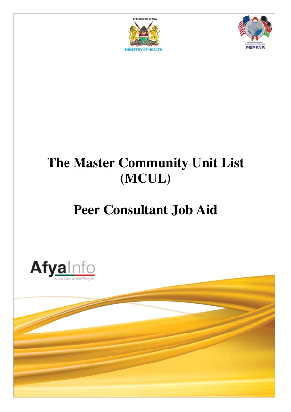 Peer Consultant Job Aid: The Master Community Unit List (MCUL)