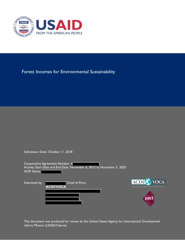 Forest Incomes for Environmental Sustainability YEAR IV ANNUAL WORK PLAN