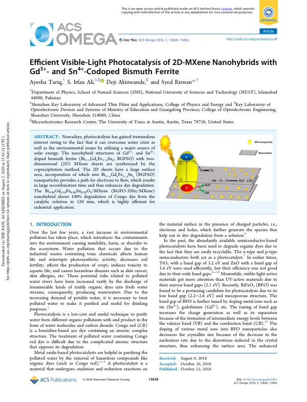 Efficient Visible-Light Photocatalysis of 2D-MXene Nanohybrids with Gd3+- and Sn4+-Codoped Bismuth Ferrite