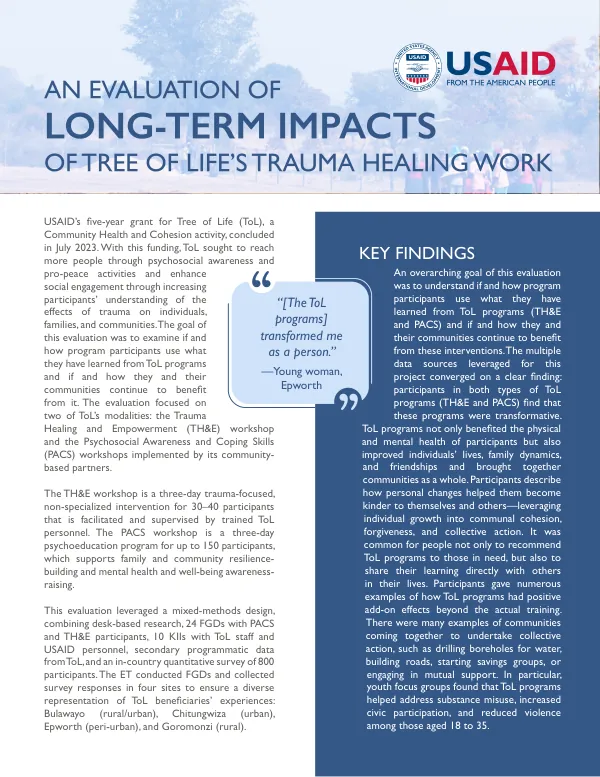 An Evaluation of Long-Term Impacts of Tree of Life's Trauma Healing Work