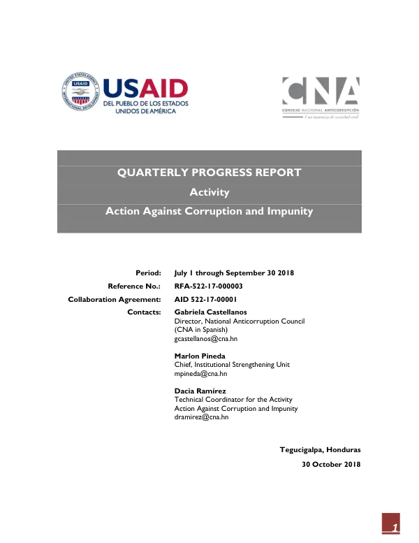 Quarterly Progress Report: Action Against Corruption and Impunity