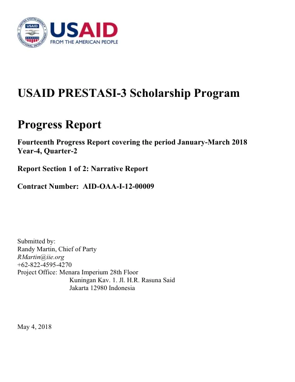 USAID PRESTASI-3 Scholarship Program Fourteenth Progress Report