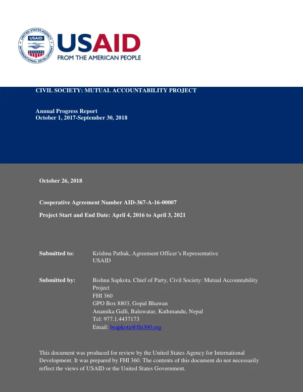 Annual Progress Report No. 3: Civil Society: Mutual Accountability Project
