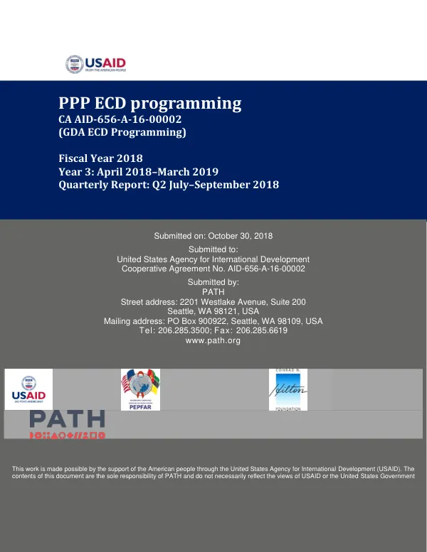 Quarterly Report: Q2 July–September 2018 for Integrating Early Childhood Development (ECD) Global Development Alliance (GDA) Programming