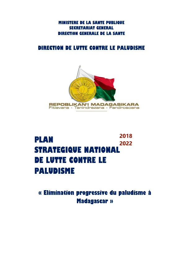 Plan Stratégique National de Lutte Contre le Paludisme 2018-2022