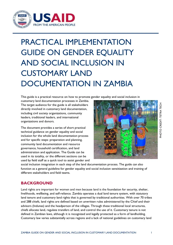 Practical Implementation Guide on Gender Equality and Social Inclusion in Customary Land Documentation in Zambia